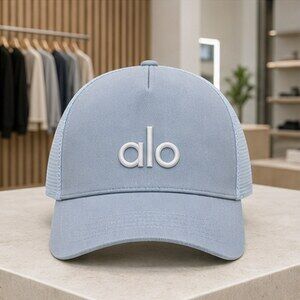 ALO Yoga Mist Blue Gray Sport Mesh Trucker Cap Hat Activewear